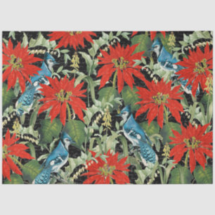 Modern Blue Jay Poinsettia Collage Tissue Paper Seidenpapier