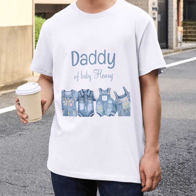 Modern Blue Jean Baby Daddy Baby Shower T-Shirt (Von Creator hochgeladen)