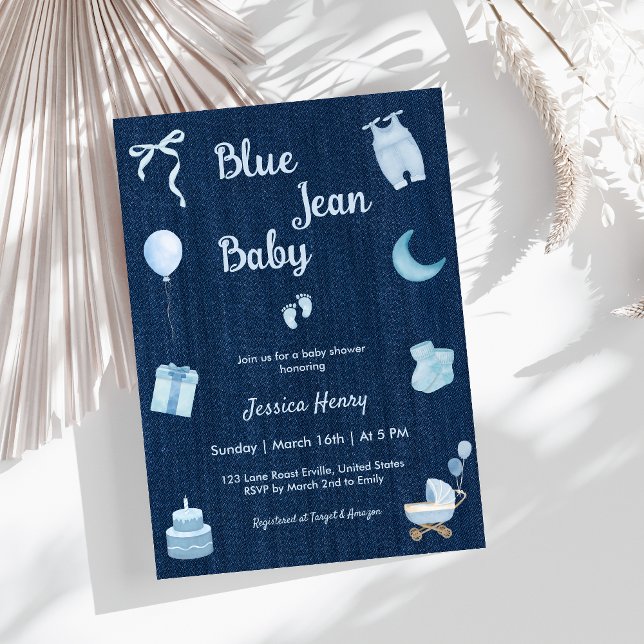 Modern Blue Jean Baby Denim Baby Shower Einladung (Von Creator hochgeladen)