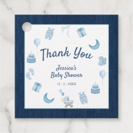 Modern Blue Jean Baby Denim Baby Shower Geschenkanhänger
