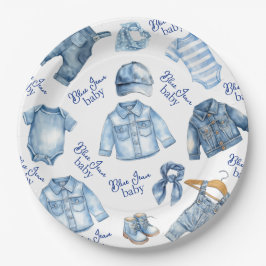 Modern Blue Jean Baby Denim Themed Baby Dusche Pappteller