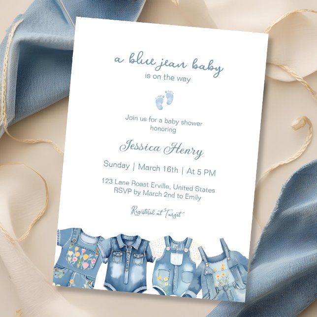 Modern Blue Jean Baby ist auf dem Weg Baby Shower Einladung (Von Creator hochgeladen)