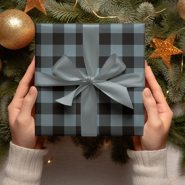 Modern Blue Kariert Christmas Geschenkpapier (Von Creator hochgeladen)