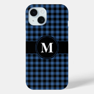 Modern Blue Kariert Pattern Monogram Case-Mate iPhone Hülle