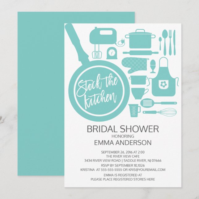 Modern Blue Kitchen Bridal Dusche Einladung (Vorne/Hinten)