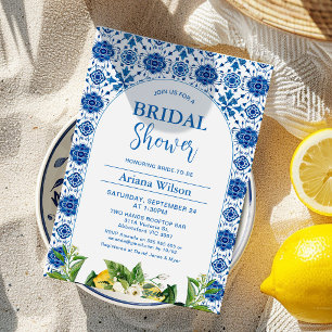Modern Blue Lemon Tile Bridal Dusche Einladung