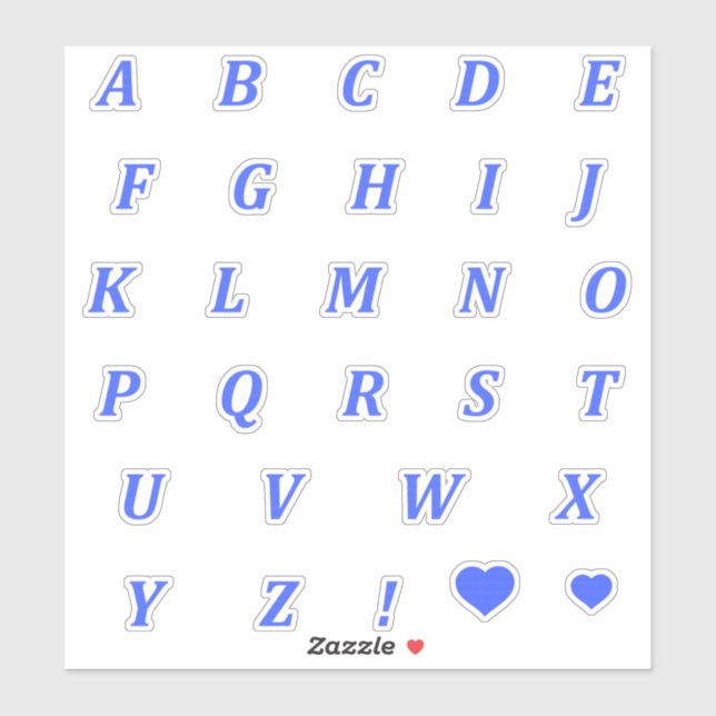 Modern Blue Letters | Monogram Alphabet Stickers Aufkleber (Blatt)