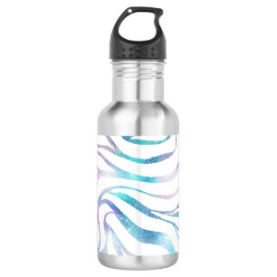 Modern Blue Lila Glitzer Glam Zebra Print Edelstahlflasche