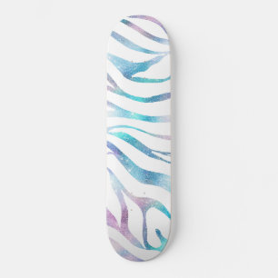 Modern Blue Lila Glitzer Glam Zebra Print Skateboard