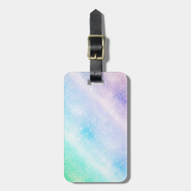 Modern Blue Lila Glitzer Ombre Glam Design Gepäckanhänger (Vorderseite vertikal)
