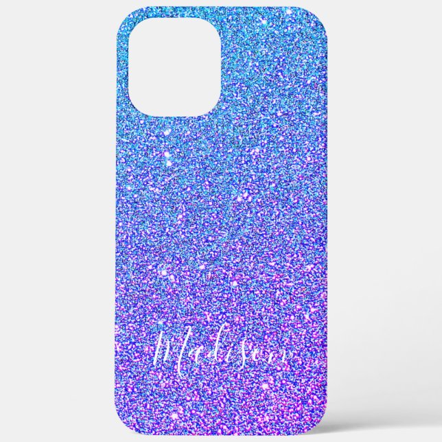Modern Blue Lila Gradient Glitzer Ombre Monogram Case-Mate iPhone Hülle (Rückseite)