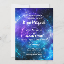Modern Blue Lila Watercolor Galaxy B'nai Mitzvah Einladung