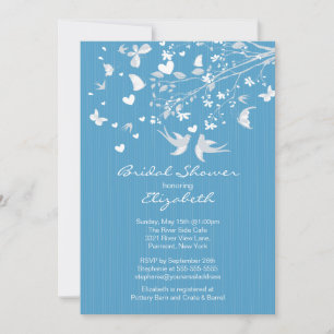 Modern Blue Love Birds Bridal Dusche Einladung