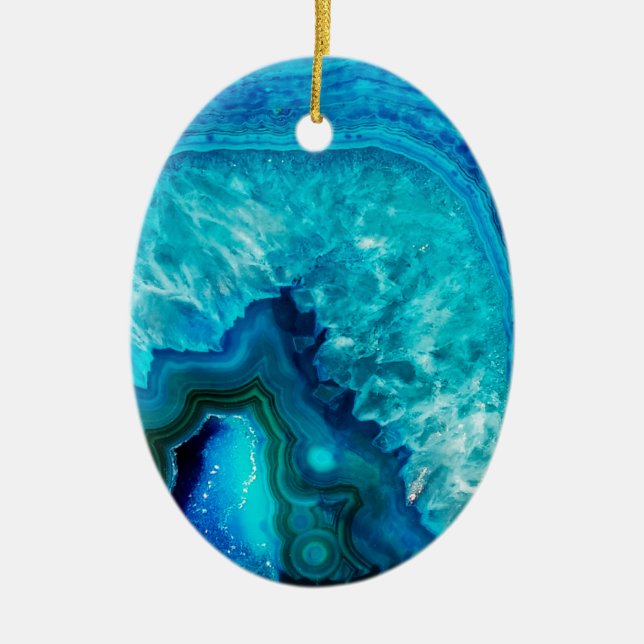 Modern Blue Marble Agate Keramik Ornament (Vorne)