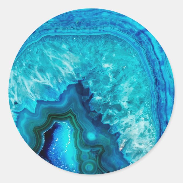 Modern Blue Marble Agate Runder Aufkleber (Vorderseite)