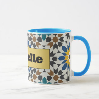 Modern Blue & Maroon Geometric Mug with Custom Tasse