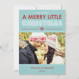 Modern Blue Merry Little Christmas Flat Card Feiertagskarte