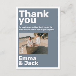 Modern blue minimalist photo wedding thank you dankeskarte