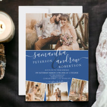 Modern blue minimalist script 5 photos wedding