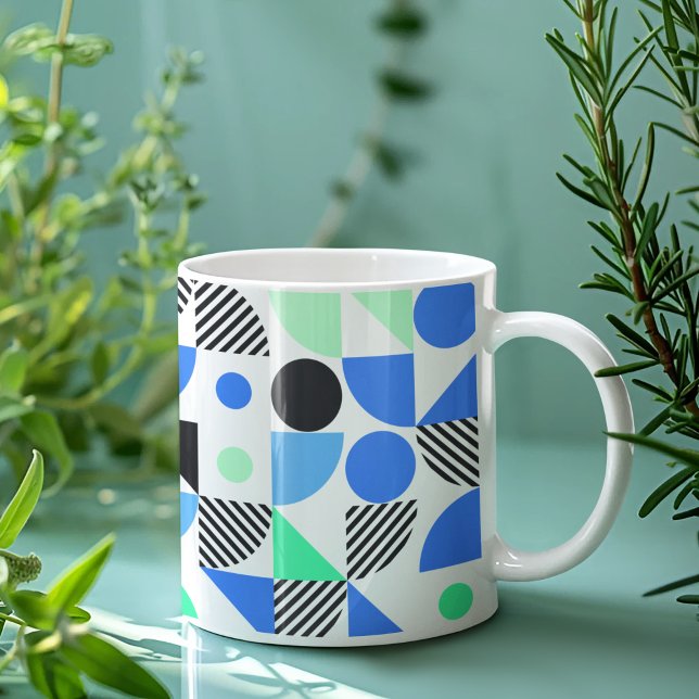 Modern Blue Mint Green Geometric Kaffeetasse (Von Creator hochgeladen)