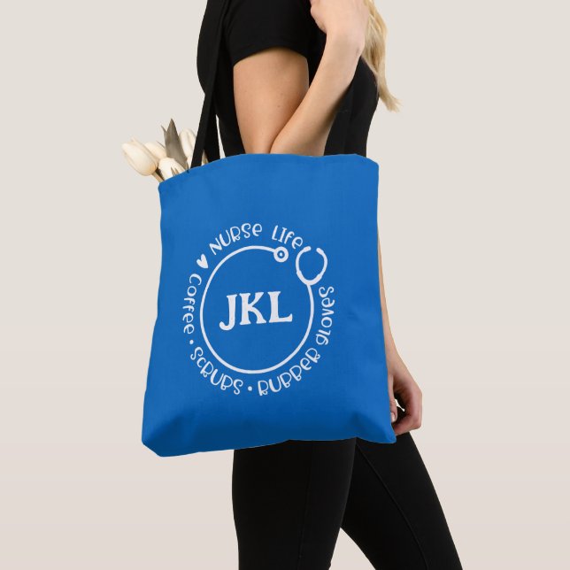Modern Blue Mit Monogramm Stethoscope Nurte Tote B (Von Nahem)