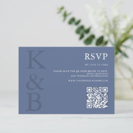 Modern Blue Monogram Minimalist Wedding RSVP Karte