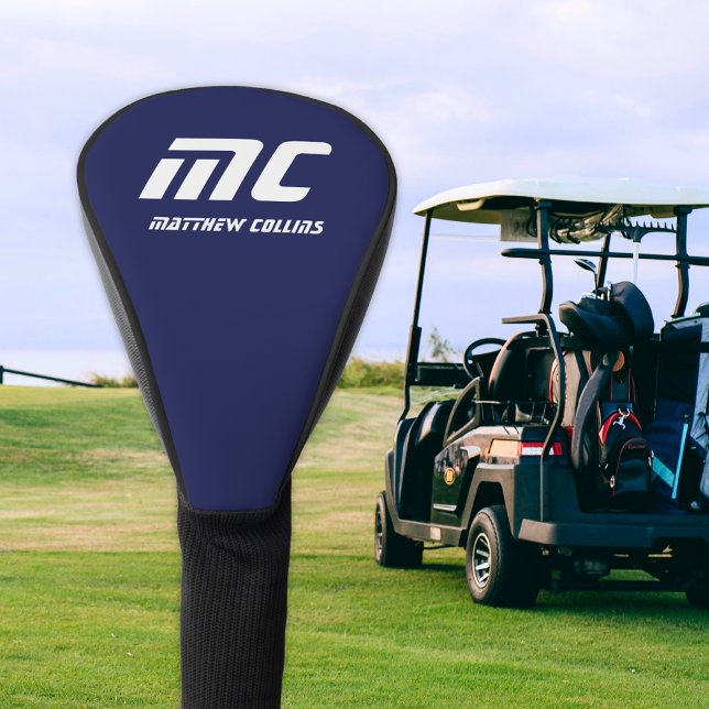 Modern Blue Monogram Minimalistisch White Name Ein Golf Headcover (Modern Blue Monogram Minimalist White Name Simple Golf Head Cover)