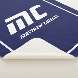 Modern Blue Monogram Minimalistisch White Name Ein Sherpadecke