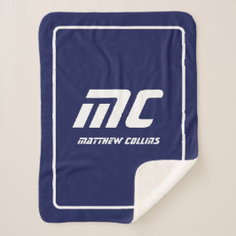 Modern Blue Monogram Minimalistisch White Name Ein Sherpadecke