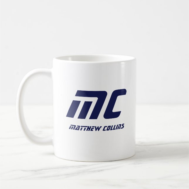 Modern Blue Monogram Name Bold Simple Für Ihn Kaffeetasse (Links)