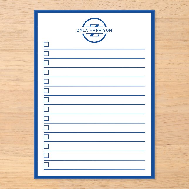 Modern Blue Monogram Name To Do List Acryleinladungen (Vorderseite)