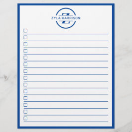 Modern Blue Monogram Name To Do List Flyer