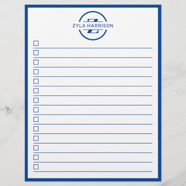 Modern Blue Monogram Name To Do List Flyer (Vorne)