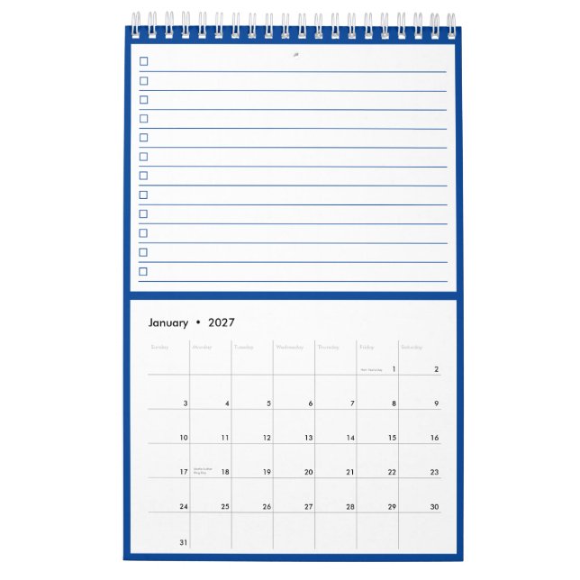 Modern Blue Monogram Name To Do Lists Kalender (Jan 2027)