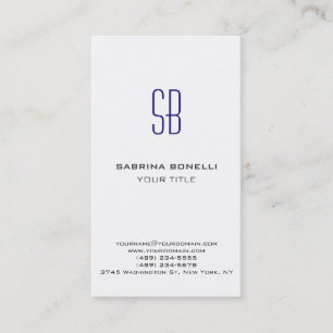 Modern Blue Monogram White Niedlich Business Card Visitenkarte