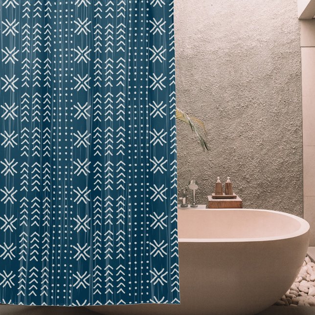 Modern Blue Mud Tuch Afrikanisches Muster Duschvorhang (Von Creator hochgeladen)