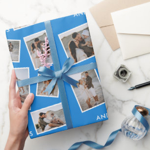 Modern Blue Multi Foto Collage Wrapping Geschenkpapier