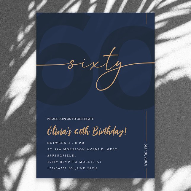 Modern Blue Navy & Gold 60th Birthday Invitation Einladung (Von Creator hochgeladen)
