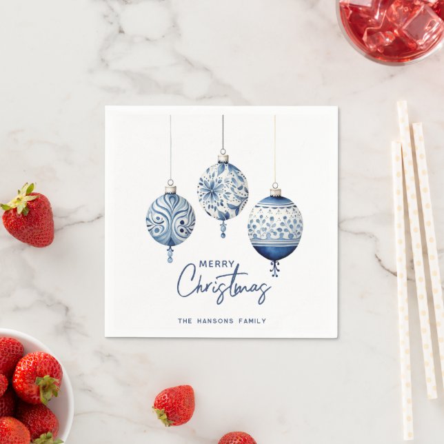 Modern Blue Nordic Style Ornaments Frohe Weihnacht Serviette (Beispiel)