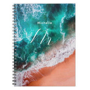 Modern Blue Ocean Beach Monogram Notizblock