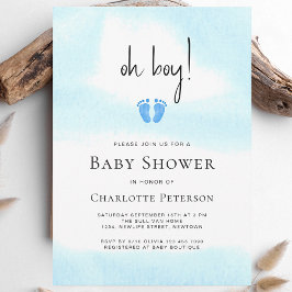 Modern Blue Oh Boy Baby Dusche Einladung
