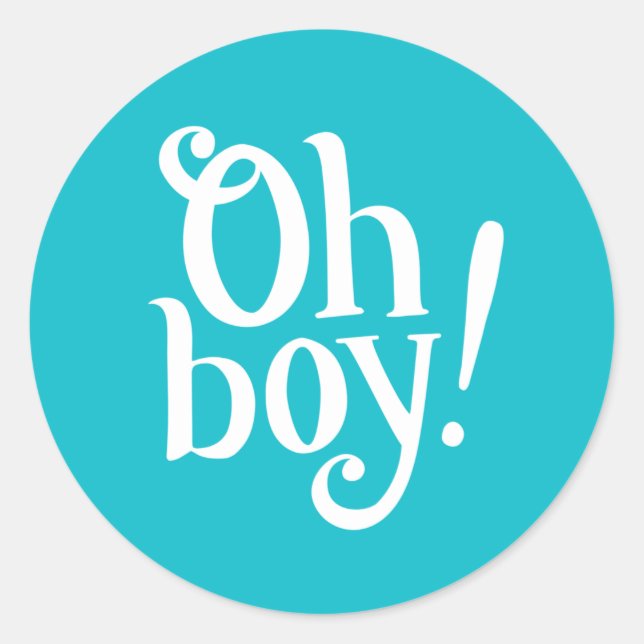 Modern Blue Oh Boy! Runder Aufkleber (Vorderseite)