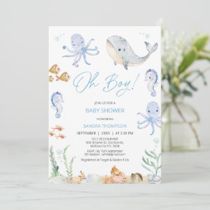Modern Blue Oh Boy Under Sea Baby Dusche Einladung