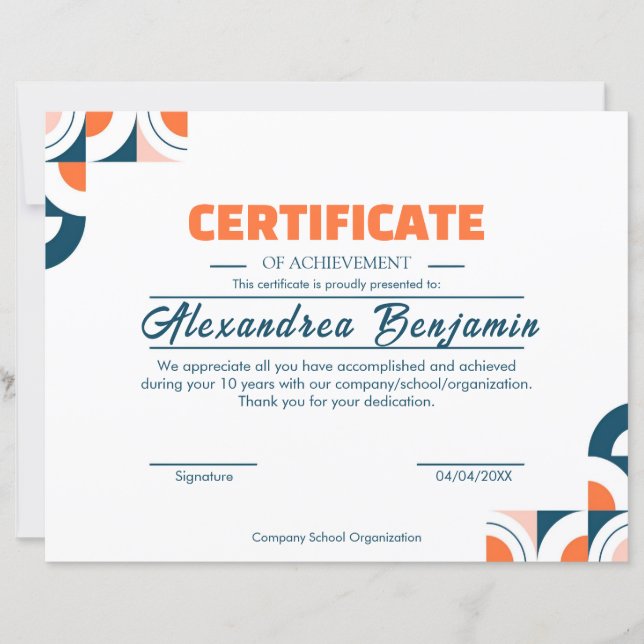 Modern Blue Orange Certificate of Achievement Prof (Vorderseite)
