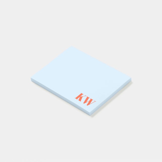 Modern Blue Orange Monogram Initials Personalized Post-it Klebezettel (angewinkelt)