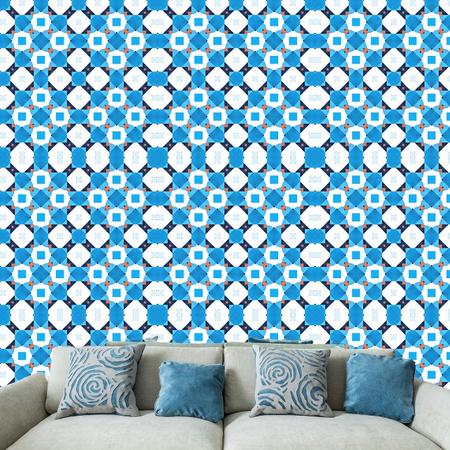 Modern Blue Orange White Abstrakt Geometric Tapete (Von Creator hochgeladen)
