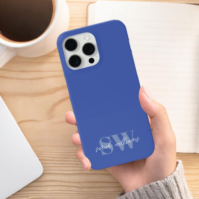 Modern Blue Personalisiert Monogram Name Case-Mate iPhone Hülle (Von Creator hochgeladen)