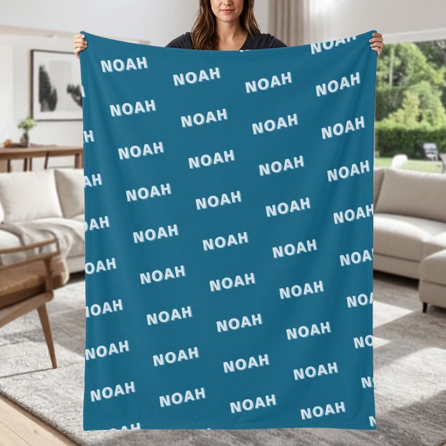 Modern Blue Personalized Repeating Name Pattern Fleecedecke (Von Creator hochgeladen)
