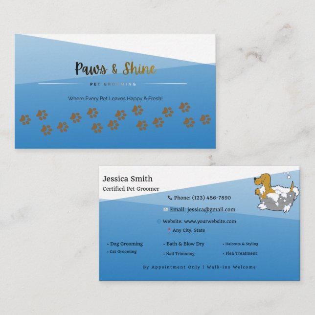 Modern Blue Pet Grooming Business Card – Customiza Visitenkarte (Vorne/Hinten)