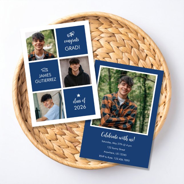Modern Blue Photo Graduation Party Invitation Einladung (Von Creator hochgeladen)